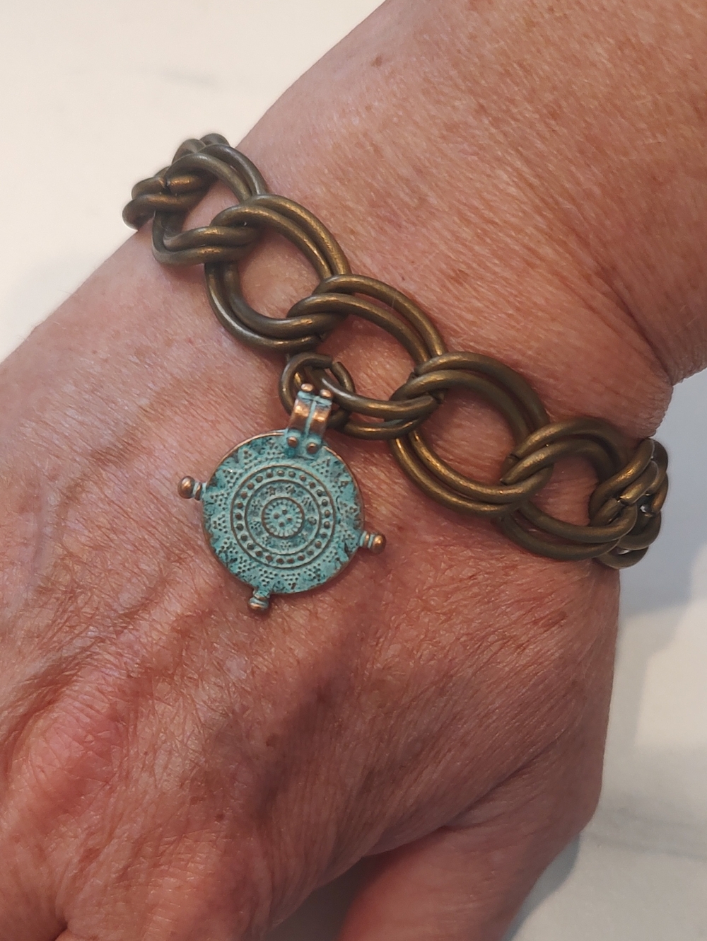Antique Bronze Chain Bracelet With Patina Charm